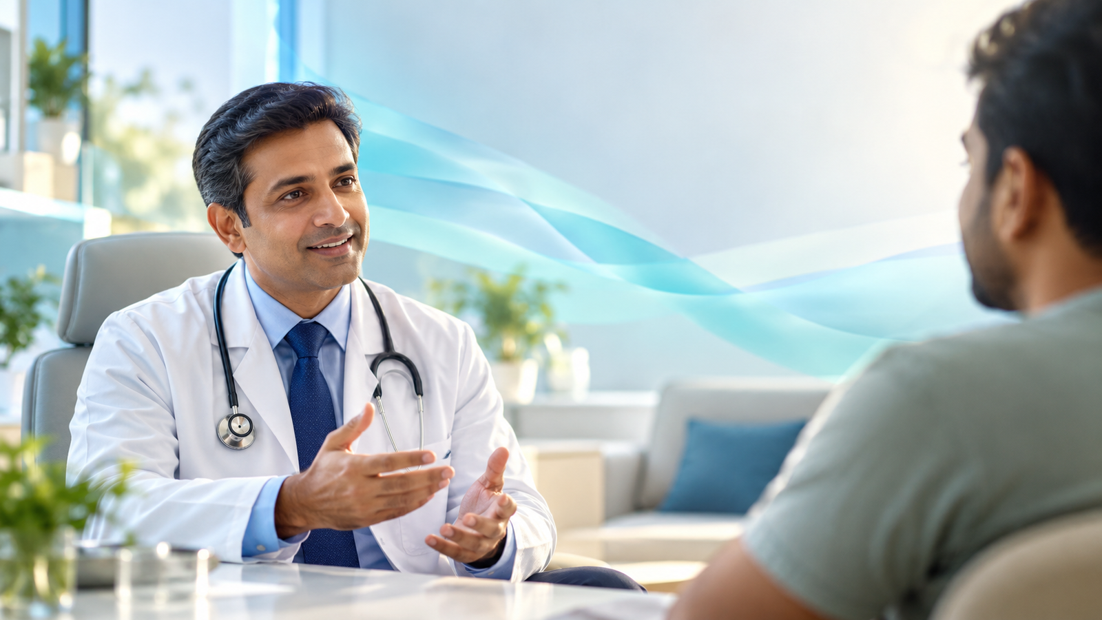 Doctor speaking reassuringly with a patient